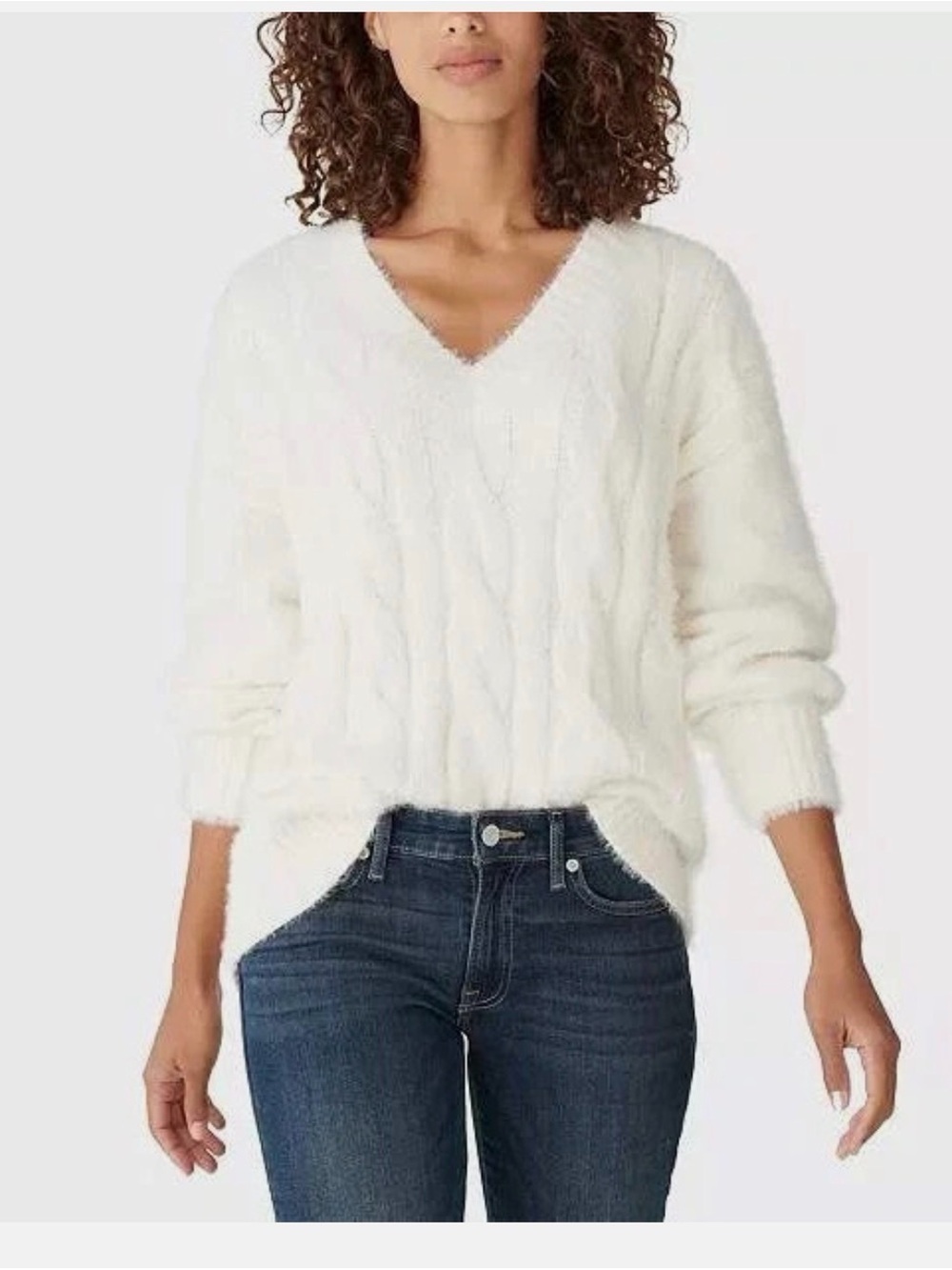Lucky Brand Cream Cable V-Neck Sweater